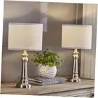 18" Decor Table Lamp Set of 2, Modern Nickel Base lamp for Guest Living Room