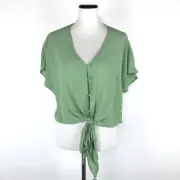 NWT ASOS Button Up Tie-Front Blouse Green Womens Size 8 US
