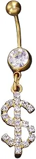 [HUIZIUYUQI] CZ Dollar Cubic Zirconia Drop Dangle Belly Button Ring 14g Screw On Copper Navel Piercing Jewelry for Women Hypoallergenic Umbilical Nail Vintage Punk Belly Barbell Ring 1 PCS