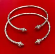 Pair Of Pointy Screw Head Handmade West Indian Sterling Silver Bangle Bracelets