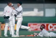 Brian Lara West Indies is stumped for 58 by Australia's wicketkeep- Old Photo
