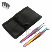 2 Multi Titanium Color 3d Eyelash Extension Tweezers Semi Angled + A Type Angle