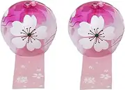 Japanese Edo Furin Glass Wind Chime Birthday Wedding Mothers Day Valentines Day Christmas New Year Easter Home Garden Decor, Cherry Blossoms (Pack of 2)