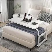 Overbed Desk with Wheels, Overbed Bedside Table, Over Bed Desk Adjustable Height 65-95cm, Computer Desk, Overbed Table for Home and Hospital (White)