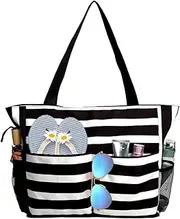 [TAHAVICE] Large Beach Bag for Women, Waterproof Beach Tote Bag with Zipper, Reusable Grocery Bags for women, Tote Bags for Shopping