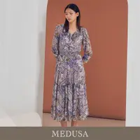 在飛比找ETMall東森購物網優惠-現貨【MEDUSA 曼度莎】粉紫荷葉印花雪紡長洋裝（M-XL