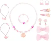 HONITANO 1Set Princess Shell Backpack Jewelry for Ocean Series with Necklace Bracelet Hair Clip and Ring for Parties and Dress Up