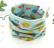[shangyanyuan] Autumn and Winter Children's Neck Korean Plate Printing Multi-Functional Warm and Wind-Proof Neck Set A Piece of Burst Swim Fish Blue ash