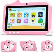 Kids Tablet, 7 Inch, 4GB RAM + 32GB ROM, Android 12, Parental Control, Bumper Case, Pink