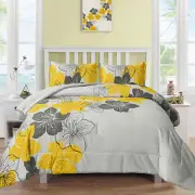 Floral Comforter Set, King Size, Yellow Floral 3-Piece Bedding, Lightweight Microfiber