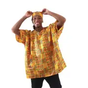 Kente African Print King-Sized Dashiki #1 with matching Kufi hat