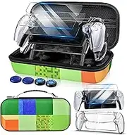 Auarte 12 in 1 Accessories Set for PlayStation Portal Remote Player, Hard Carrying Case for PS Portal with Clear Skin Case for PS5 Portal, 2 Screen Protector with 4 Thumb Grip, World Green