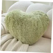 Fluffy Heart Pillow, Faux Fur Throw Pillow,Sherpa Plush 19.7*17.7 Inches Green