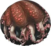 Octopus Intertwined Shower Cap Reusable Waterproof Shower Bonnet for Women Men Elastic Band Bath Hair Hat Double Layered Washable Bath Cap for All Hairstyles, Travel-Friendly