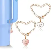 [OriJoy] Letter Charm Accessories for Stanley Cup, 2PCS Name ID Letter Handle Charm for Stanley/Simple Modern Tumbler, Heart Shape Initial Identification Charms