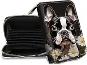 [DHYYDSQZ] Slim Minimalist Wallet for Men Women Small Credit Card Holder, Boston Terrier Dog, Card Holder with Zipper, Boston Terrier Dog