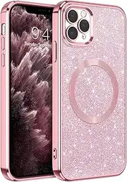 GaoBao Magnetic for iPhone 11 Pro Max Case, Slim Fit iPhone 11 Pro Max Case [Compatible with MagSafe] Luxury Sparkle Full Body Protective Phone Case Cover for iPhone 11 Pro Max 6.5 Inch, Pink Glitter