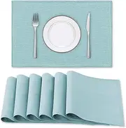 Smarcute Linen Placemats Washable, Set of 6 Spill-Proof Waterproof Table Mats for Dining Table/Kitchen Solid Table Mats Heat Resistant Table Placemats for Dining Decor, Aqua, 46X30cm