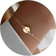 [Scaleer] 18K Gold Plated Stainless Steel Initial Bracelet Personalized Letter Charm Bracelet Small Dainty Disc Monogram Name Bracelet for Women