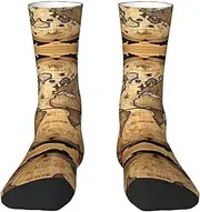 [HVTTIOR] Ancient Map World Globe Print Athletic Adult Socks Single Side Circumference For Men And Women Casual Wear
