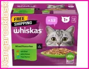 12x Whiskas 1+ Cat Food Mixed Favourites in Jelly 85g - Bulk Pack for Adult Cats