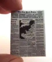 Mini OPENING D Day Landings June 1944 Newspapers- DOLLHOUSE 1:12 scale