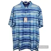 NEW Hickey Freeman Mens Whiskered Striped Short Sleeve Golf Polo Size L