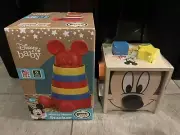 Mickey Mouse Melissa & Doug Wooden Shape Sorting Cube + Disney Baby Stacker Toy