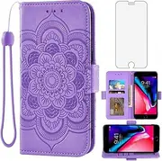Asuwish Compatible with iPhone 7plus 8plus 7/8 Plus Wallet Case and Tempered Glass Screen Protector Leather Flip Card Holder Cell Phone Cover for i Phone7s 7s + 7+ 8s 8+ Phones8 7p 8p Women Men Purple