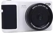 4K Digital Camera with 64MP AI Stabilization, 16X Zoom, 180° Flip Screen, Autofocus Compact Travel Camera for Teens, Beginners (White)