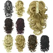 Grab Ponytail Curly Ponytail Extension Long Curly Ponytail Clip in Claw Hair Extension Natural Looking Synthetic Hairpiece for Women, Dark Brown