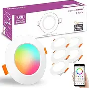 Lighting Led Downlights Ceiling 3 inch 60W Equivalent 600LM，Smart Recessed Spot Lights with APP Control, Daylight White 5000K - Colour Changing RGB for Living Room Bedroom Kitchen Bathroom (6packs)