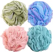 BTYMS 4 Pieces Shower Loofahs Large Bath Sponge 75g Mesh Pouf Wash Puff Shower Poof Body Loofas for Bathing