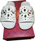 $295 Tory Burch BRAE White Leather Slide Sandals Flat Mules 9 Shoes