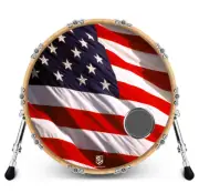 Custom Bass Drum Head with 4" Port Ring - American Flag waving