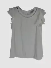$120 Neiman Marcus Women's White Short Sleeve Ruffled Blouse Top Size M