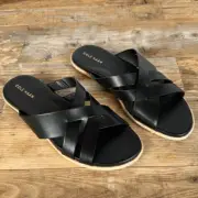Brand New Cole Haan Black Leather Crossover Slides Sandals - Size 7