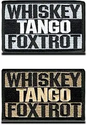 [Zcketo] 2 Pieces Whiskey Tango Foxtrot Tactical Combat Airsoft Emblem Embroidered Morale Hook & Loop Fastener Uniform Emblem Patch for Team Backpack Hat Jacket Vest Biker Travel Dogs Harness