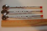 Vtg Bloomfield set of 3 Stainless Steel Cocktail Mixing Spoon 11" red tip