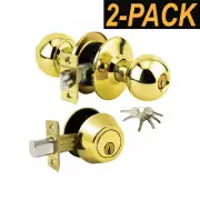 2PK Grade 3-Combo Lock Set Entry knob+Deadbolt Keyed Alike Brass+12 Keys GR3ED02