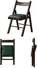 45cm Padded Foldable Chair Wooden Fold Up Chair for Dining Room Portable Collapsible Stool with Backrest and Footrest, Capacity 260lbs(Green)