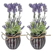 2x Plastic 27cm Lavender Artificial Indoor Plant/Leaves w/ Ribb Pot Home Decor