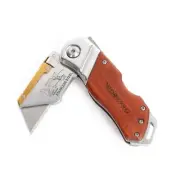 Lock-Back Folding Utility Knife Quick Change Mechanism Wooden Handle w 10 BLades
