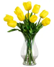 Nearly Natural Artificial Tulip Arrangement in Glass Vase