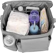 Pram Bag Caddy Organiser, Pram Changing Bag - Pram Storage Caddy Bag - Pram Organiser with Drink Holder for Mobile Phone, Water Cup, Purse