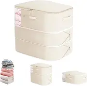 Miootly Comforter Self Compression Storage Bags, Large Capacity Blanket Storage Bags with Zipper 3-Layer Ultra Space Saving Organizer, Washable Bags, Beige