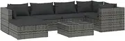 vidaXL 7-Piece Garden Lounge Set with Cushions, Modular Outdoor Patio Furniture, Water-Resistant PE Rattan, Powder-Coated Steel Frame, Grey and Anthracite Combo