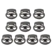 0.7x0.5" Cord Locks, 10Pcs Double Hole Spring End Toggle Stopper, Black