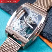 Automatic Mechanical Skeleton Bridge Movement Watch Luminous Hands Rose Gold