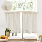 Natural Linen Curtains 30 Inch Length, Country Semi Sheer Light Filtering Rod Po